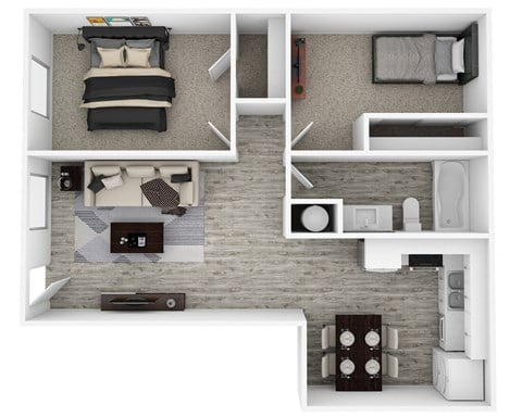 Floor plan for 2 beds, 1 bath, 819 sqft